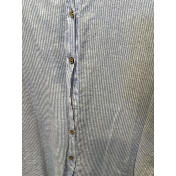 Rosemarine Women's Blue White 100% Linen Striped Pattern Button Down Size Large - Picture 6 of 6